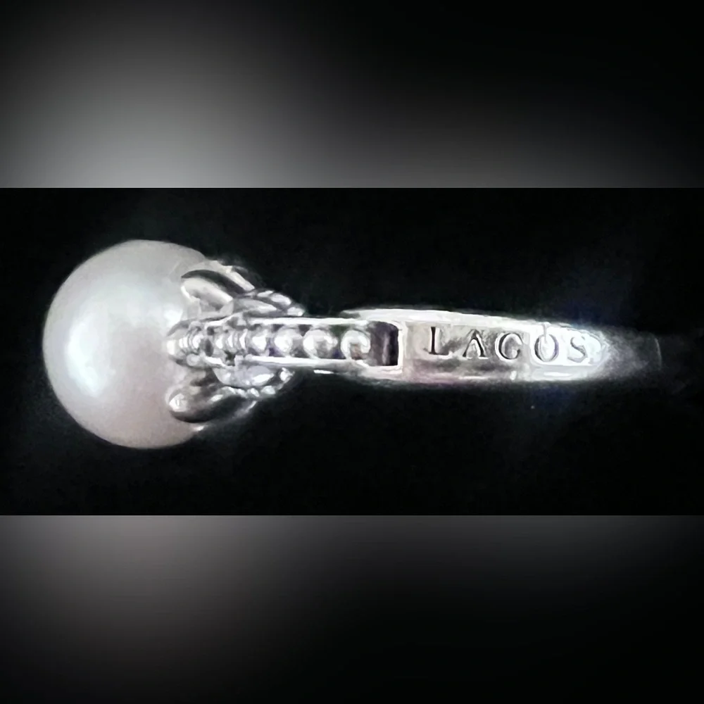 SALE! LAGOS Luna Pearl ring, Size 7, Sterling Silver Caviar beading - Picture 8 of 8